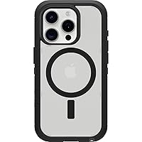 OtterBox iPhone 15 Pro (Only) Defender Series XT Clear Case - DARK SIDE (Black/Clear), screenless, rugged , snaps to MagSafe, lanyard attachment (ships in polybag, ideal for business customers)