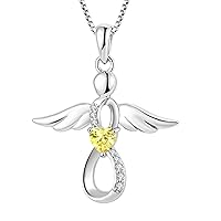 Guardian Angel Necklace 925 Sterling Silver Infinity Pendant with Birthstone Cubic Zirconia Jewellery Gifts for Women Girls