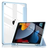 Soke Ultra Hybrid Case for iPad 9th / 8th / 7th Generation (2021/2020 / 2019) 10.2 Inch - Built-in Pencil Holder + Auto Sleep/Wake + Camera Protection, Transparent Shockproof Back Cover, Sky Blue