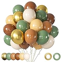 Green and Brown Balloons Set, 60 Pcs 12 Inch Jungle Safari Woodland Forest Balloon Metallic Gold Cream Brown Olive Green Coffee Blush Balloon for Baby Shower Birthday Decorations
