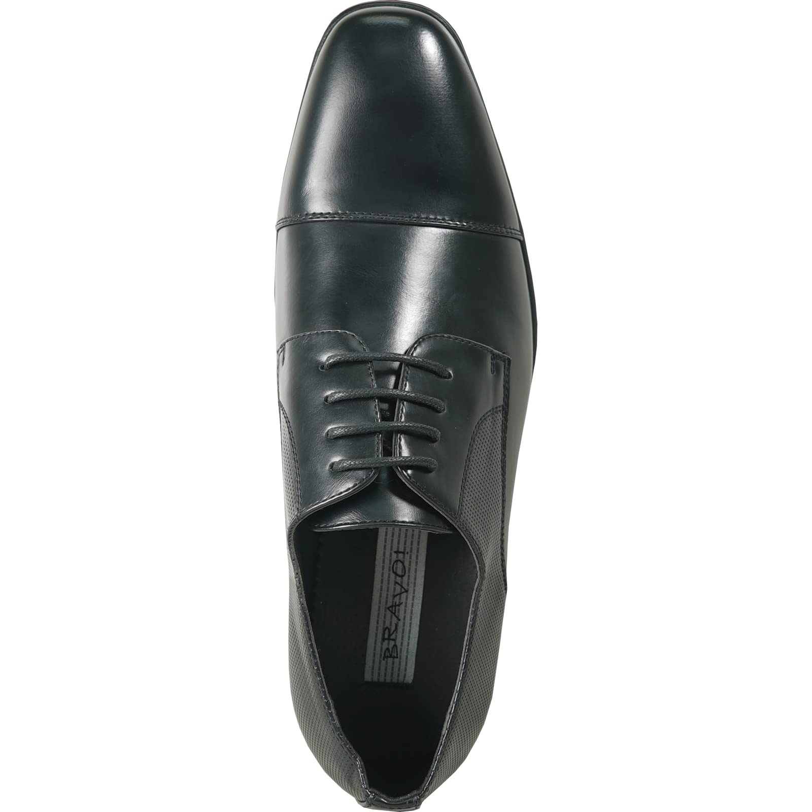 Bravo! Men Dress Shoe King-6 King-7 Classic Lace Up Oxford Plain or Cap Toe with Leather Sock Medium and Wide Width Black and Cognac