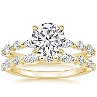Moissanite Bridal Ring Set, 14K Yellow Gold, 2 CT Round Cut Stones, Wedding Band Gift