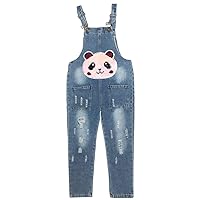 Peacolate 4-14Years Big Girls Jumpsuit&Rompers Overalls Blue Denim Color Changeable Sequin Panda Pants