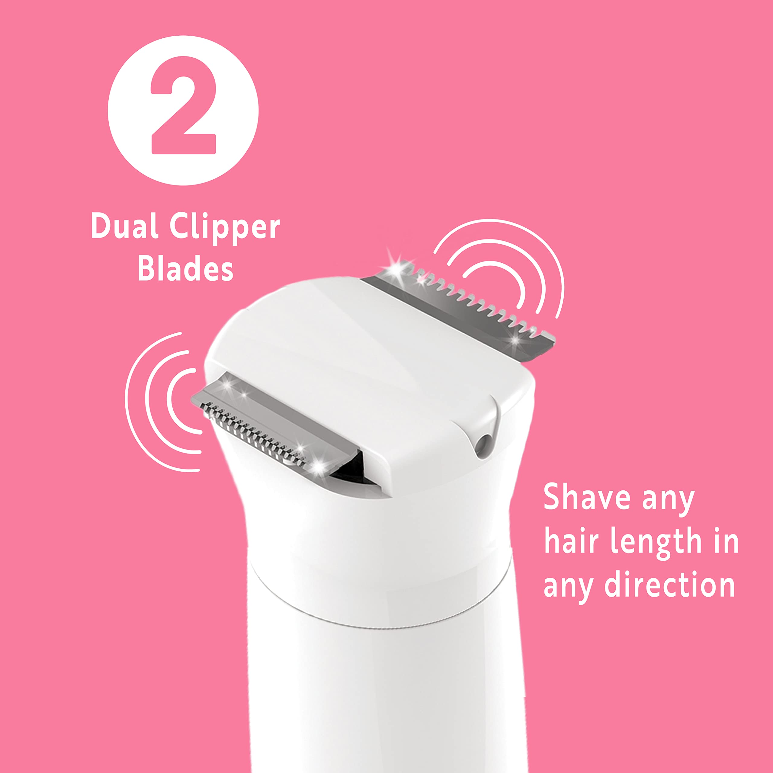 Clio PALMPERFECT Bikini Trimmer for Women - Wet & Dry Hair Trimmer with Dual Blades - Cordless Hair Removal Electric Razor for Any Part of the Body, White (Packaging May Vary)