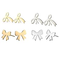 2pcs/3pcs/4pcs Bow Earrings for Women Girls Stainless Steel Cute Dainty Bowknot Stud Earring Fashion Jewelry