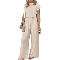 Sets for Women Spring Outfits for Women 2024 Travel Wide Leg Pant Summer Two Piece Sets Lounge Matching Sets