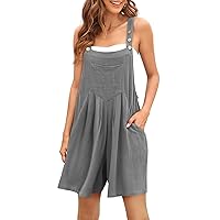 AUTOMET Jumpsuits for Women Casual Summer Shorts Overalls Button Up Comfy Rompers Sleeveless Jumpers with Pockets 2024