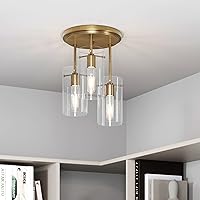 Nathan James Ophelia Semi Flush Mount Ceiling Light, 3-Light Kitchen Fixture with Clear Glass Shade for Hallway, Dining Room and Bedroom, Brass Gold/Clear