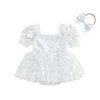 Bingqiling Toddler Infant Baby Girls Summer Romper Dress Flower Embroidery Jumpsuits Spring Bodysuits with Bow Headband