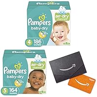 Diapers Size 4, 186 Count - Pampers Baby Dry Disposable Baby Diapers with Diapers Size 5, 164 Count and Amazon.com Gift Card in a Mini Envelope