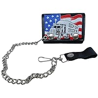 Keep On Truck'n USA Flag Mack Truck Genuine Leather Wallet With Chain (4 inch)