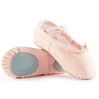 TIEJIAN Canvas Ballet Shoes for Girls, Dance Practice Slippers Split Soft Leather Flat Sole Yoga Gymnastics Shoes(Toddler/Little Kid/Big Kid)