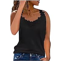 Women's Lace Trim Camisole Sexy Casual V Neck Cami Top Summer Sleeveless Tank Tops for Women Solid Basic Tee Shirts