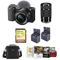 Sony ZV-E10 Mirrorless Camera with 2 Lenses, E PZ 16-50mm f/3.5-5.6 OSS Lens, and E 55-210mm f/4.5-6.3 OSS E-Mount Lens, Shoulder Bag, 32GB Memory Card, 2 Filter Kits, Photo Software for MAC (8 Items)