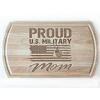 Proud U.S. Military Mom with American Flag White Beech Cutting Board, Patriotic Theme, Ideal for Military Families, Perfect for Mother's Day