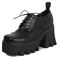 Women's Patent Leather Lug Sole Chunky Heel Oxford Shoes Vintage Fashion Square Toe Platform Lace Up Goth Shoes Work Business Casual Fashionable and Comfortable Women's Shoes