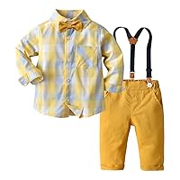 Baby Boy Gentleman Outfit Long Sleeve Shirt with Bowtie Suspender Pants Casual Suit