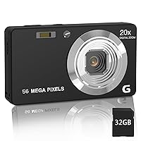 Digital Camera, 4K Ultra HD Cameras for Photography, Digital Point and Shoot Camera with 56Mp Autofocus 20X Zoom Anti Shake, Video Camera with 32GB SD Card for Adults, Teens, Beginners(Black)