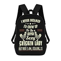 Chicken Lady Casual Backpack 17 Inch Travel Hiking Laptop Business Bag Unisex Gift for Outdoor Work Camping