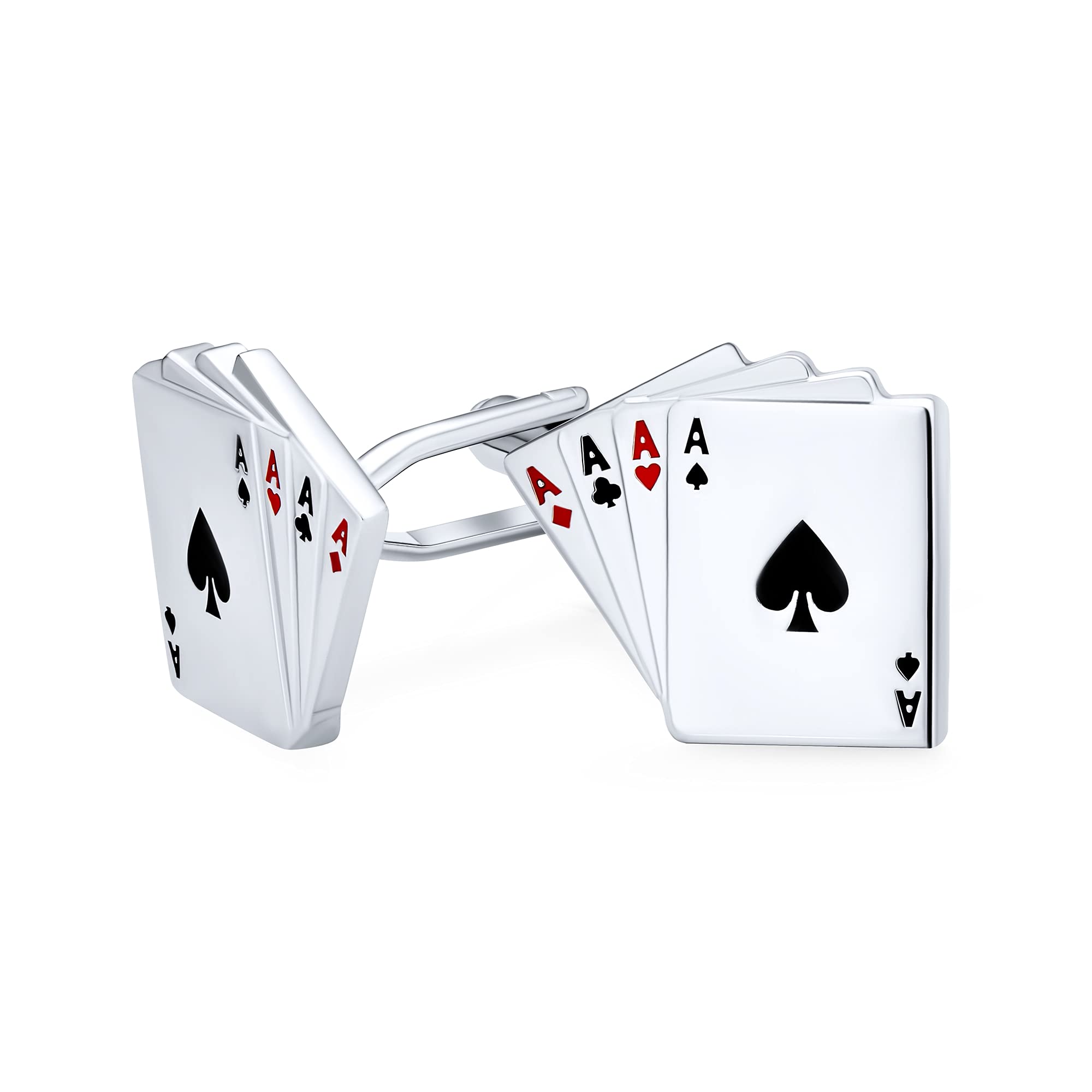 Good Luck Las Vegas Winner Gambler Casino 4 Of A Kind Aces Playing Cards Poker Player Cufflinks For Men Shirt Cufflinks Silver Tone Steel Hinge Bullet Back