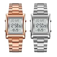 Mens Watches Digital Watch for Men Womens, Stainless Steel Rectangle Watches for Men, Men's Wristwatch Waterproof