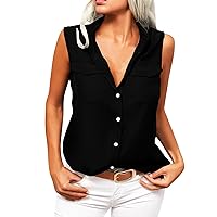 Warehouse Deals Clearance Women's Sleeveless Button Down Blouses Solid Casual Loose Lapel V Neck Tank Tops Fashion Summer Office Shirts for Work Black
