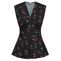 Belle Poque Women Sleeveless Blouse Peplum Top Retro Blouses for Women 1950s Peplum Tops for Women Casual