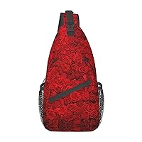 Sling Backpack,Travel Hiking Daypack Red Rose1 Print Rope Crossbody Shoulder Bag