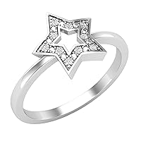 Dazzlingrock Collection Round White Diamond Hollow Star Ring for Women (0.03 ctw, Color I-J, Clarity I2-I3) in 925 Sterling Silver Size 7