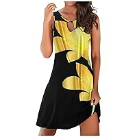 Sundresses for Women Casual Beach Summer Printed Sleeveless Tank Dress Hollow Out Loose Mid Dress