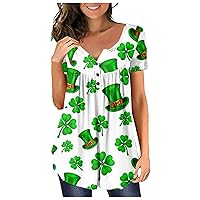 Womens Plus Size Tops,Loose Short Sleeve Summer Shirt Tunic Sexy St. Patrick's Day Printed Button Tees Blouse