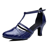 TDA Women's Classic T-strap Mid Heel Synthetic Tango Ballroom Salsa Latin Dance wedding Shoes