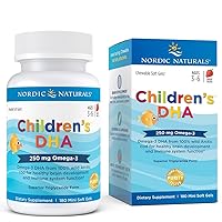 Nordic Naturals Children’s DHA, Strawberry - 180 Mini Chewable Soft Gels for Kids - 250 mg Omega-3 with EPA & DHA - Brain Development & Function - Non-GMO - 45 Servings