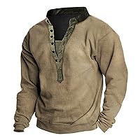 Mens Henley Long Sleeve Western Aztec Tribal Sweatshirt Retro Graphic T Shirt Button V Neck Pullover Sweatshirts