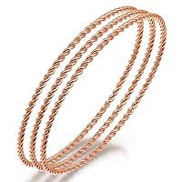 925 Sterling Silver 2MM Round Twisted Cable wire Bangle Bracelet - Delicate Dainty Twist Cable Bangle - for Women Girls