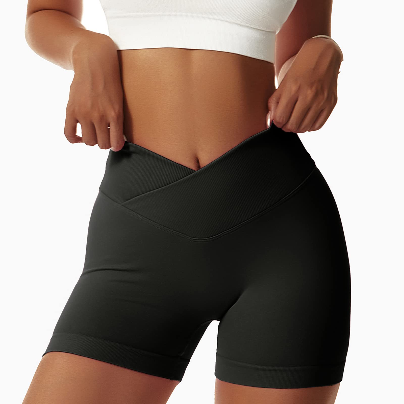 Buy Vertvie Women's Gym Shorts V Cross Elastic Push Up Yoga Shorts