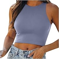 Women’s Sexy Tops Casual Sleeveless Crop Top Summer Solid Crew Neck Tank Tops Classic Slim Fit Yoga Gym Athletic Shirts