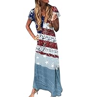 Semi Formal Dresses for Women Plus Size,Europe and The United States New Independence Day Print V Neck Dress Te