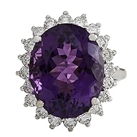 14.82 Carat Natural Violet Amethyst and Diamond (F-G Color, VS1-VS2 Clarity) 14K White Gold Cocktail Ring for Women Exclusively Handcrafted in USA