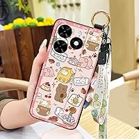Lulumi-Phone Case for Tecno Spark Go 2024/BG6/POP8, Anti-Knock Cartoon Wristband Silicone Dirt-Resistant Waterproof Phone Holder Lanyard Back Cover Protective Wrist Strap Ring