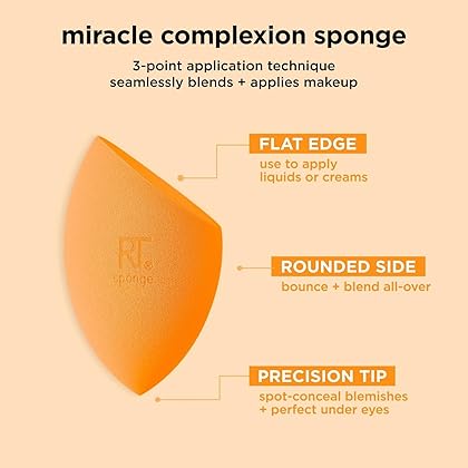 Real Techniques Miracle Complexion Sponge Duo, Makeup Blending Sponge, For Foundation, Offers Light To Medium Coverage, Natural, Dewy Makeup, Orange Sponge, Packaging May Vary, 2 Count