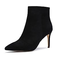 Castamere Womens Mid Heel Ankle Boots Velvet Lining Pointed Toe Slip-on Stiletto Boot With Zipper 8CM Heels