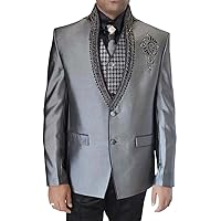 Mens Sharkskin 6 pc Tuxedo Suit Embroidered Collar TX11270XL52 52 X-Long Sharkskin