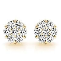 1/2 Carat TW Diamond Flower Cluster Stud Earrings in 14K Yellow Gold