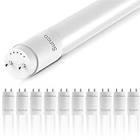 Sunco 10 Pack 4ft. T8 Durable Long-Lasting Instant-On Flicker-Free Indoor Industrial Commercial Warehouse Frosted LED Tube, 2200 Lumens, Type B, 6000K, 18W, Non-Dimmable, AC120-277V - UL-Certified