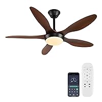 46 inch Modern Ceiling Fans with Lights Remote/APP Control, Low Profile Reversible 6 Speeds Ceiling Fan Light for Indoor/Outdoor Patio Bedroom Living Room,Black+Brown