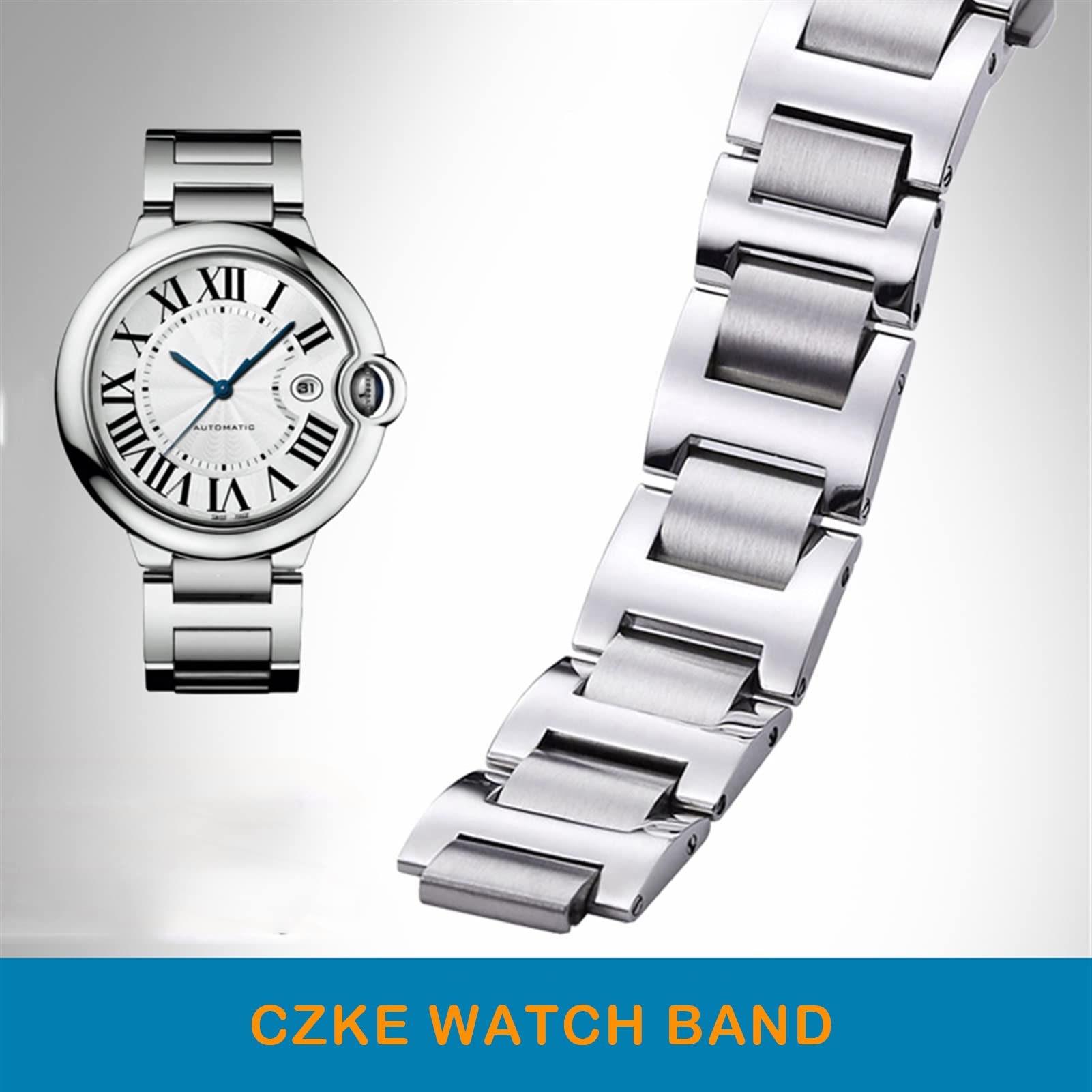 JWTPRO Stainless Steel Lug End Watchband for Cartier Ballon Bleu Series 20 * 12mm 18 * 11mm 14 * 8mm W6920046 Straps Women Men Bracelet (Color : Silver, Size : 20-12mm)