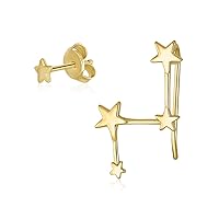 Personalized Alphabet A-Z Initial USA Patriotic Star Celestial Double Chain Ear Lobe Cartilage Clip On Helix Linear Band Wrap Ear Cuff Stud Earring Set For Women .925 Sterling Silver Customizable