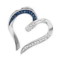 The Diamond Deal Sterling Silver Womens Round Blue Color Enhanced Diamond Bisected Heart Pendant 1/10 Cttw