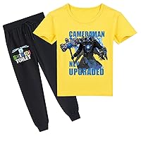 Kid Boy Crewneck Tee Shirt with Jogger Pants Girls Skibidi Toilet Short Sleeve Pullover Tops